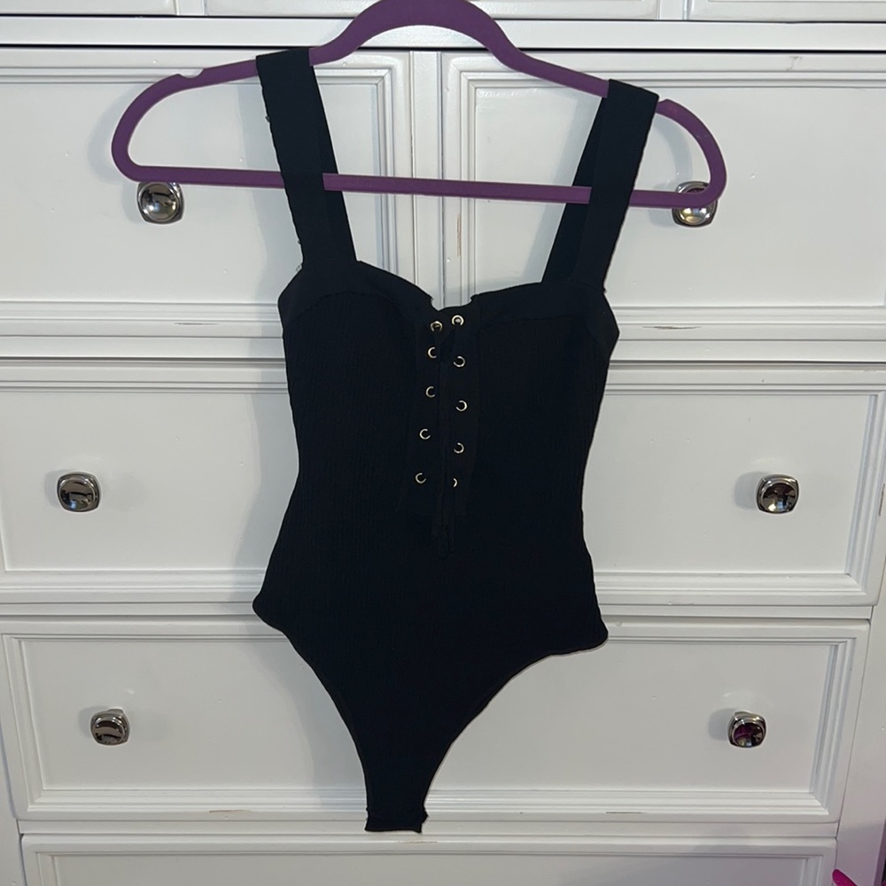 Black ribbed body suit